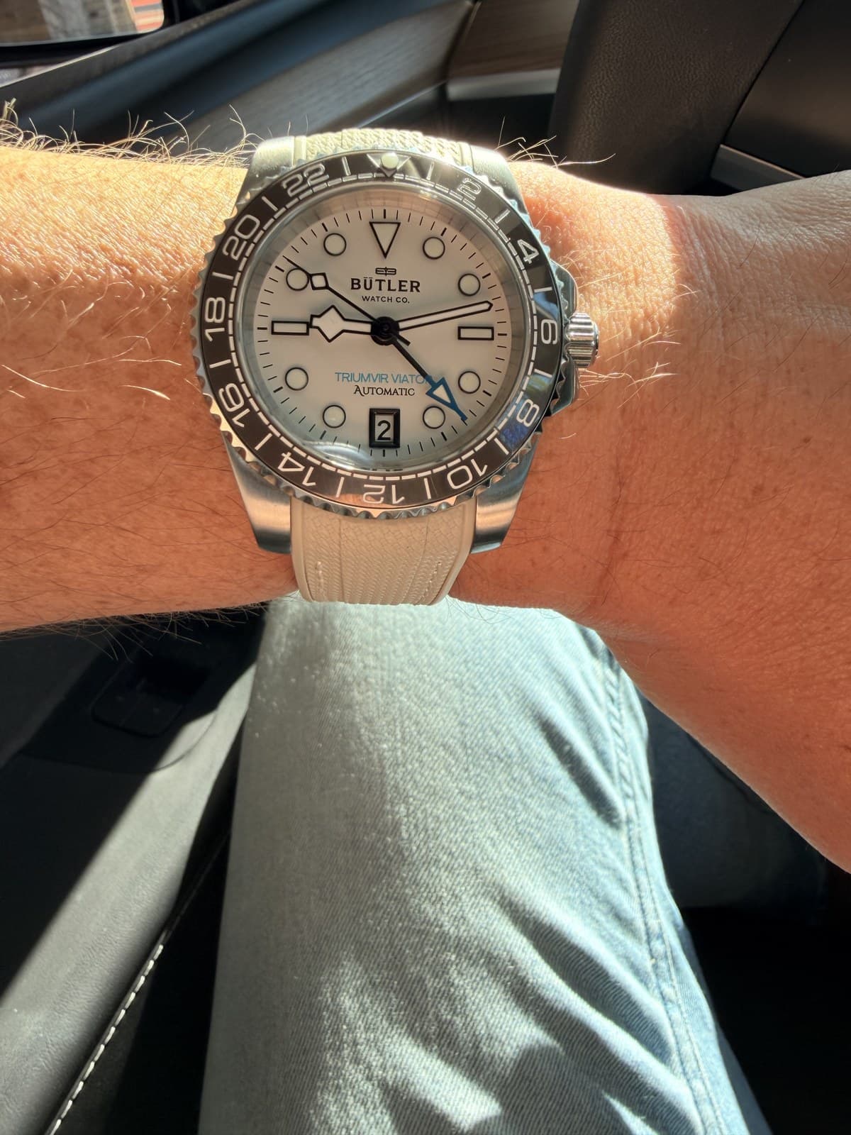 The first watch Jon built, its dial reading Butler Watch Co.