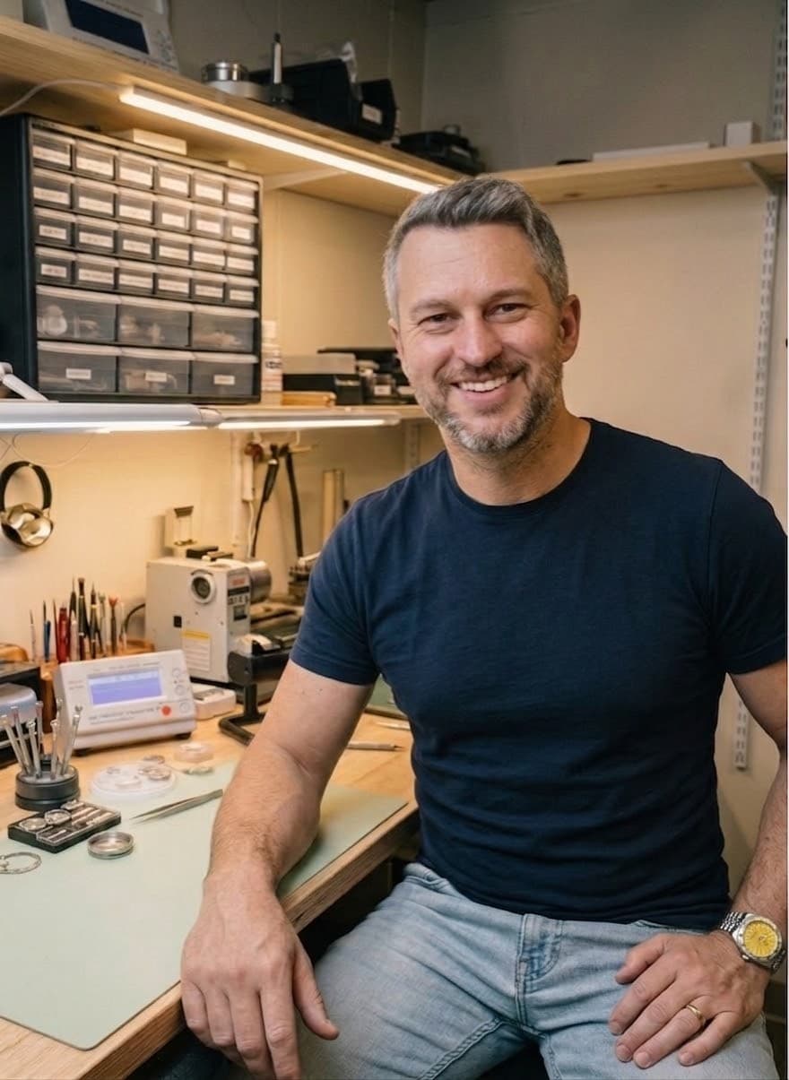 Jon Butler at his watchmaking bench
